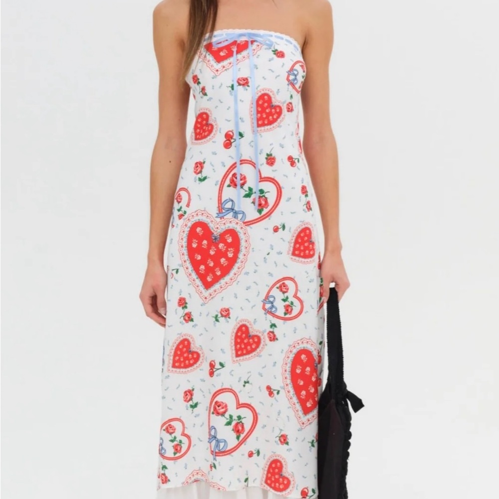 Heart Print Strapless Dress